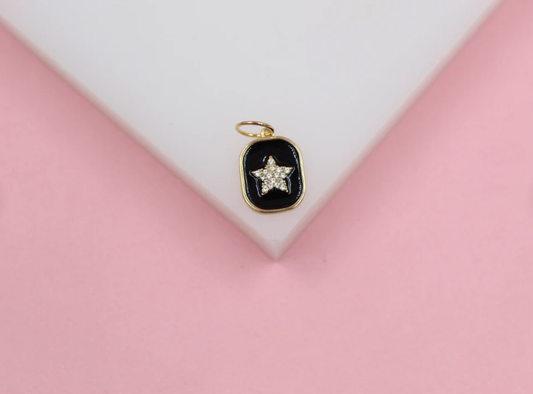 18K Gold Filled Enamel Pendant Charm With Star Shaped Micro CZ Cubic Zirconia Stones