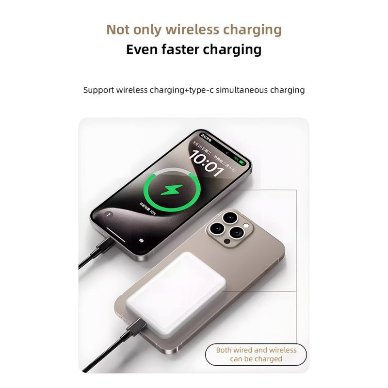 Portable Magnetic Fast Charging Power Bank  Mini Size , Large Capacity 10000mAh, Magnetic Wireless Charging, USB-C Output