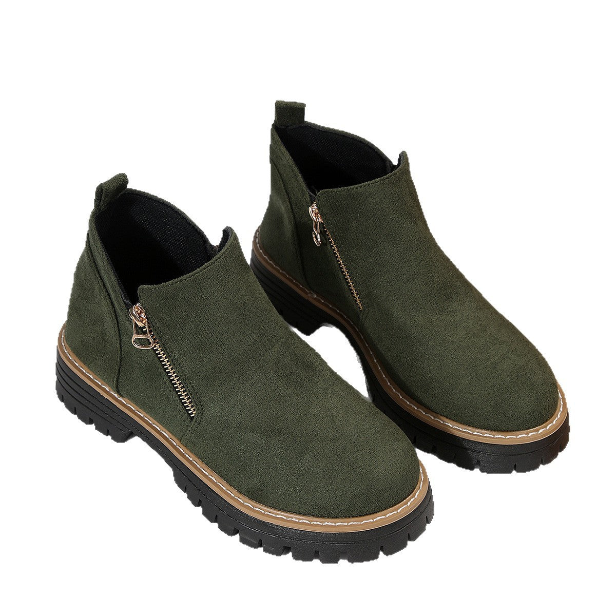 Fashion Ankle Boots With Side Zipper Ins Chunky Boots Autumn Winter Suede Shoes Women