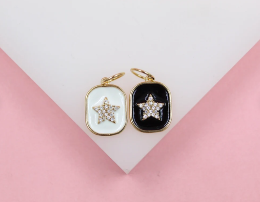 18K Gold Filled Enamel Pendant Charm With Star Shaped Micro CZ Cubic Zirconia Stones
