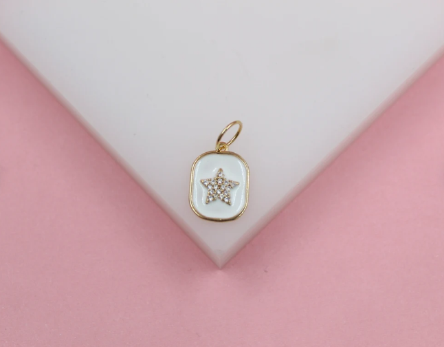 18K Gold Filled Enamel Pendant Charm With Star Shaped Micro CZ Cubic Zirconia Stones