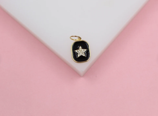 18K Gold Filled Enamel Pendant Charm With Star Shaped Micro CZ Cubic Zirconia Stones