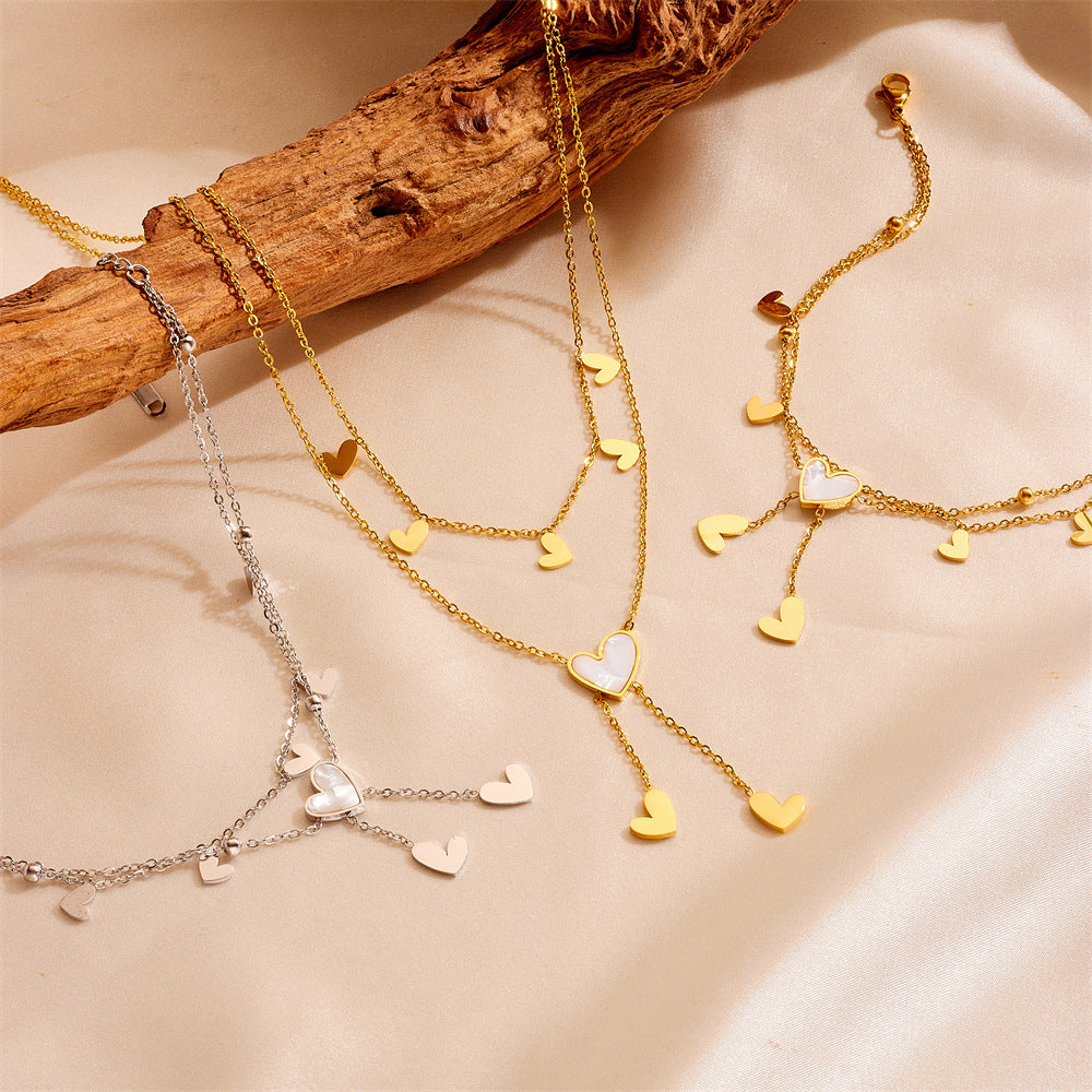 Cute Heart Star Moon Tassel Anklet Stainless Steel